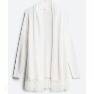 Lilly Pulitzer Tatum Fringe Hem Cardigan. White. Size small
